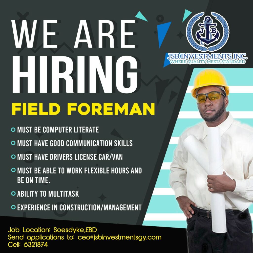 Vacancy in Guyana Field Foreman