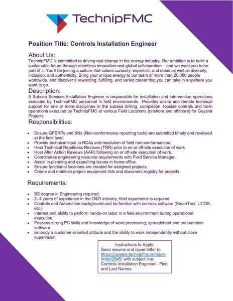 Controls Installation Engineer Position