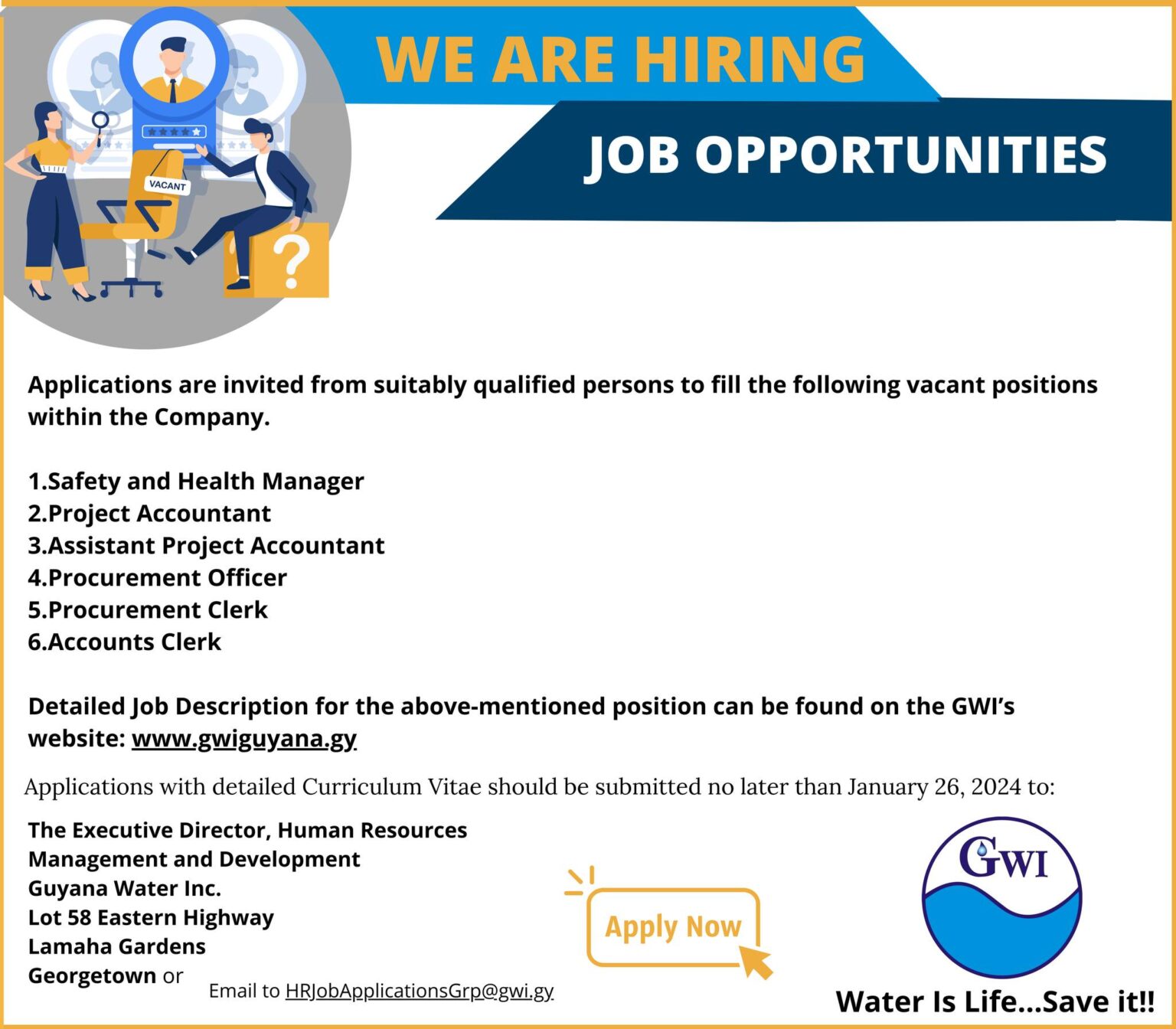 Guyana Water Inc. Employment Opportunities Guyana Jobs