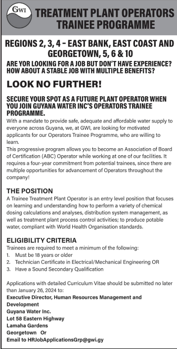Treatment Plant Operators Trainee Programme