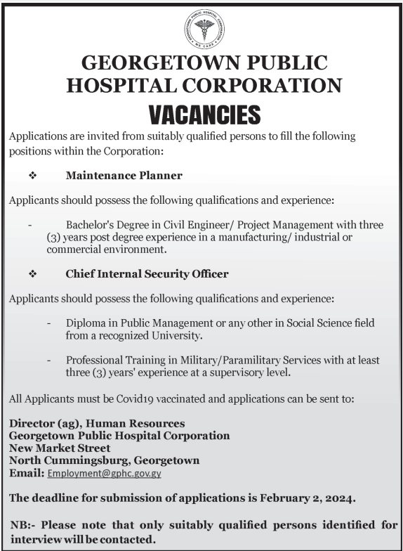 Georgetown Public Hospital Corporation Vacancies