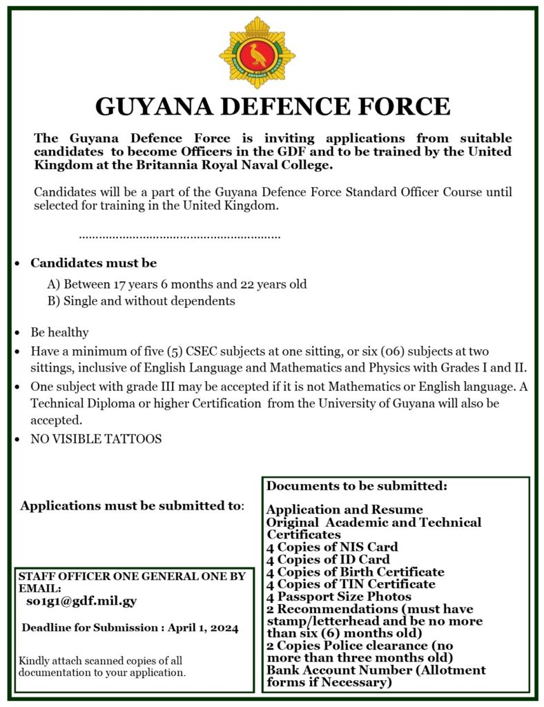 Join the Guyana Defence Force and Become an Officer