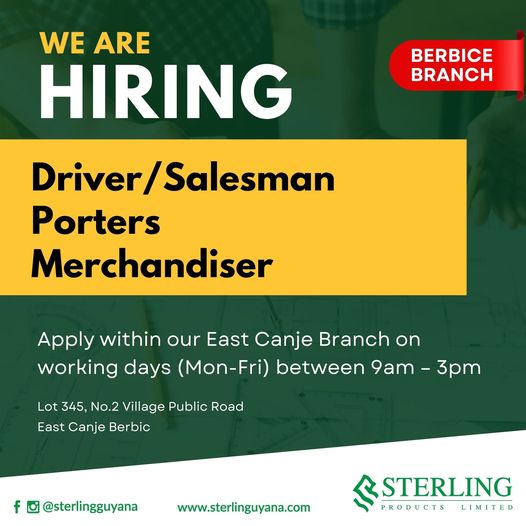 Join Our Team at Sterling Limited Berbice Branch 