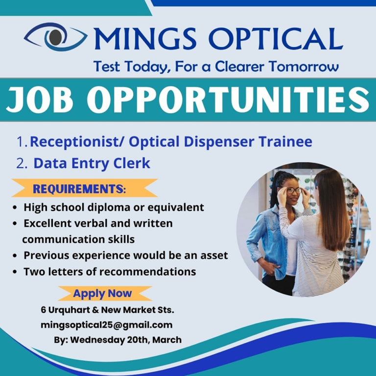 Mings Optical vacancies Guyana Jobs