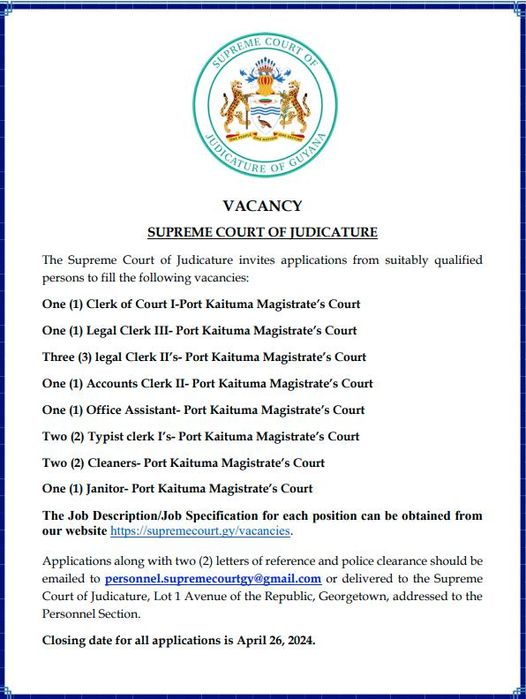 Vacancies At Supreme Court Of Judicature Guyana