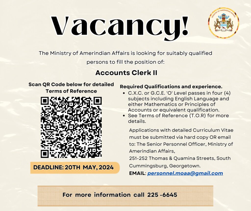 Vacancies at the Ministry of Amerindian Affairs