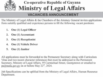 Vacancies at the Ministry of Legal Affairs and the Chambers of the Attorney General